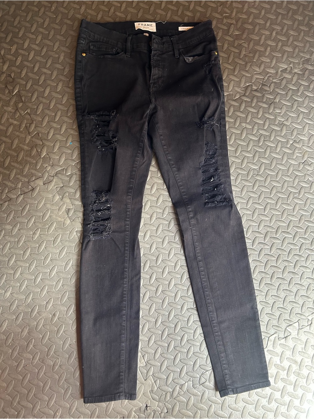 FRAME Black Distressed Skinny Jeans
